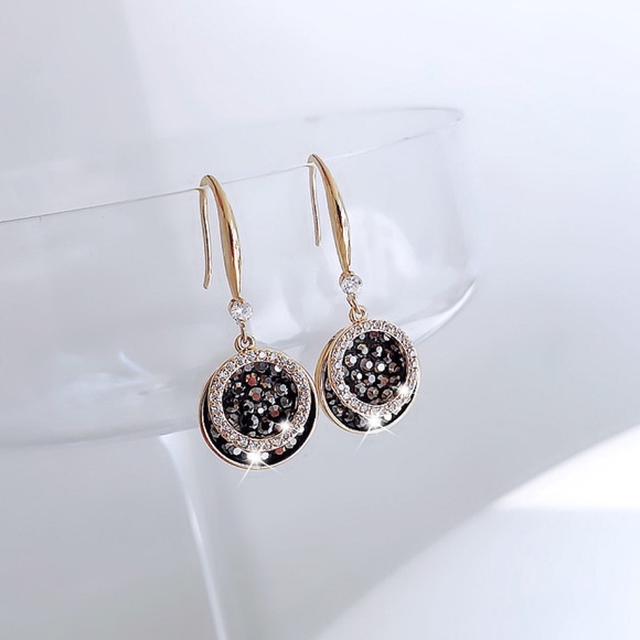 2/$20! Gold & Black Pave Circle Drop Earrings - Picture 5 of 8